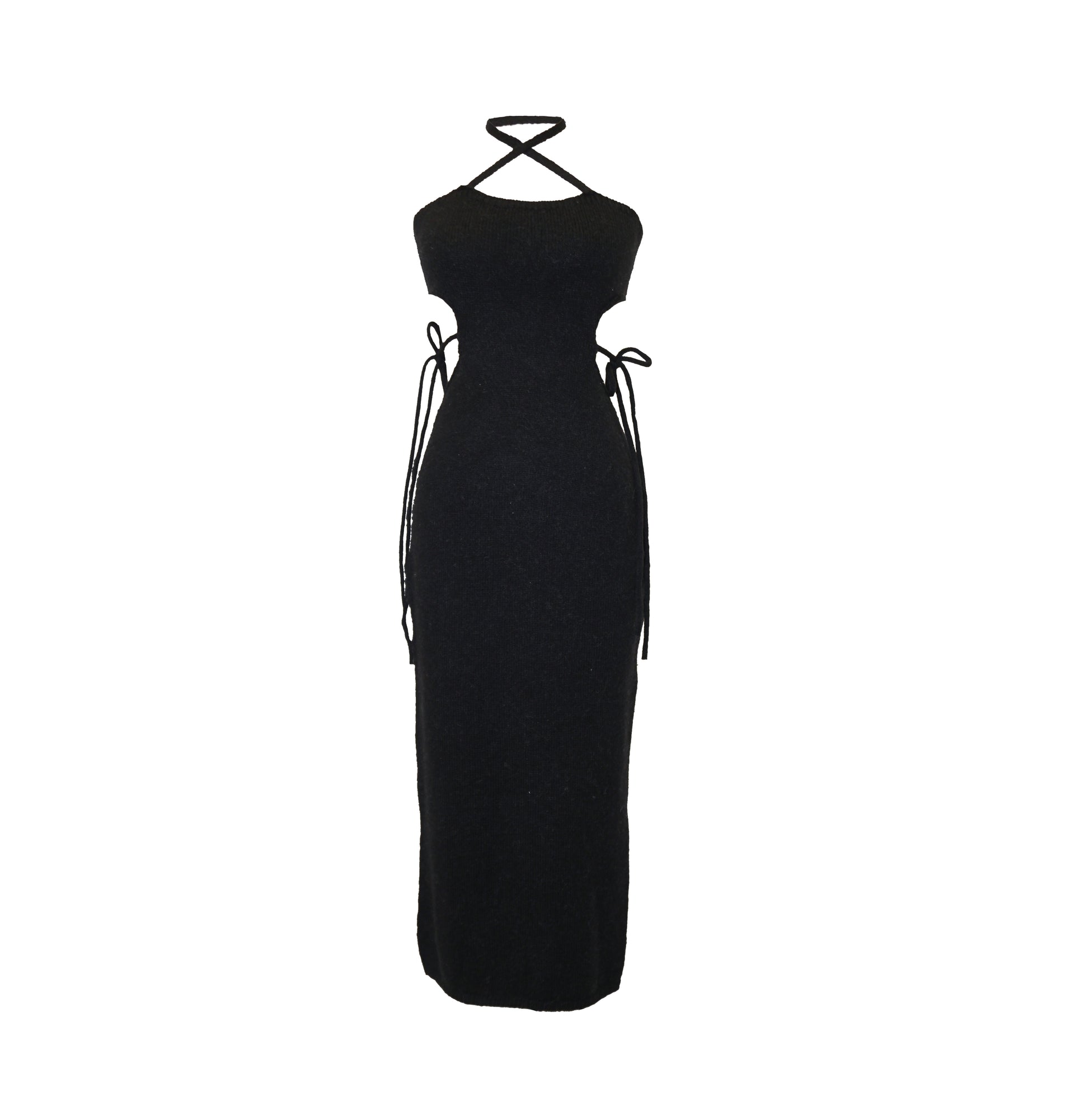 Get tied up in style with our Tie Me Knit Midi Dress! This chic dress will have you looking effortlessly fashionable in a classic black color. Made for the fun and fashionable, this dress is perfect for any occasion.