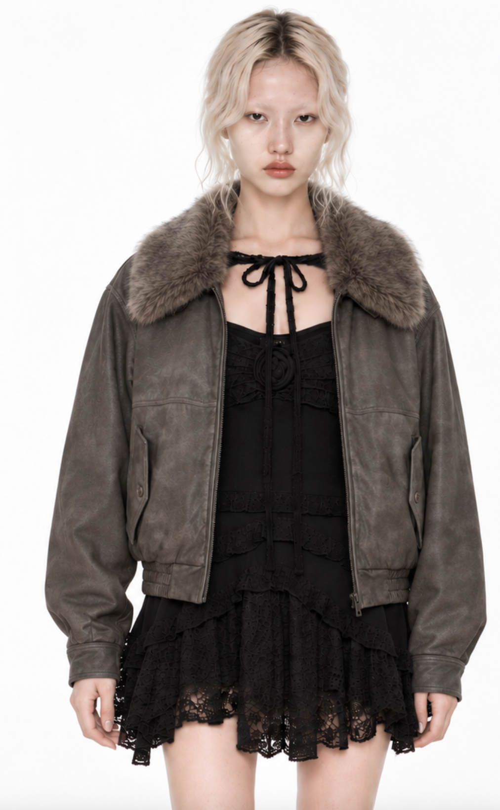 Darker Daring Fur Collar Jacket Gray