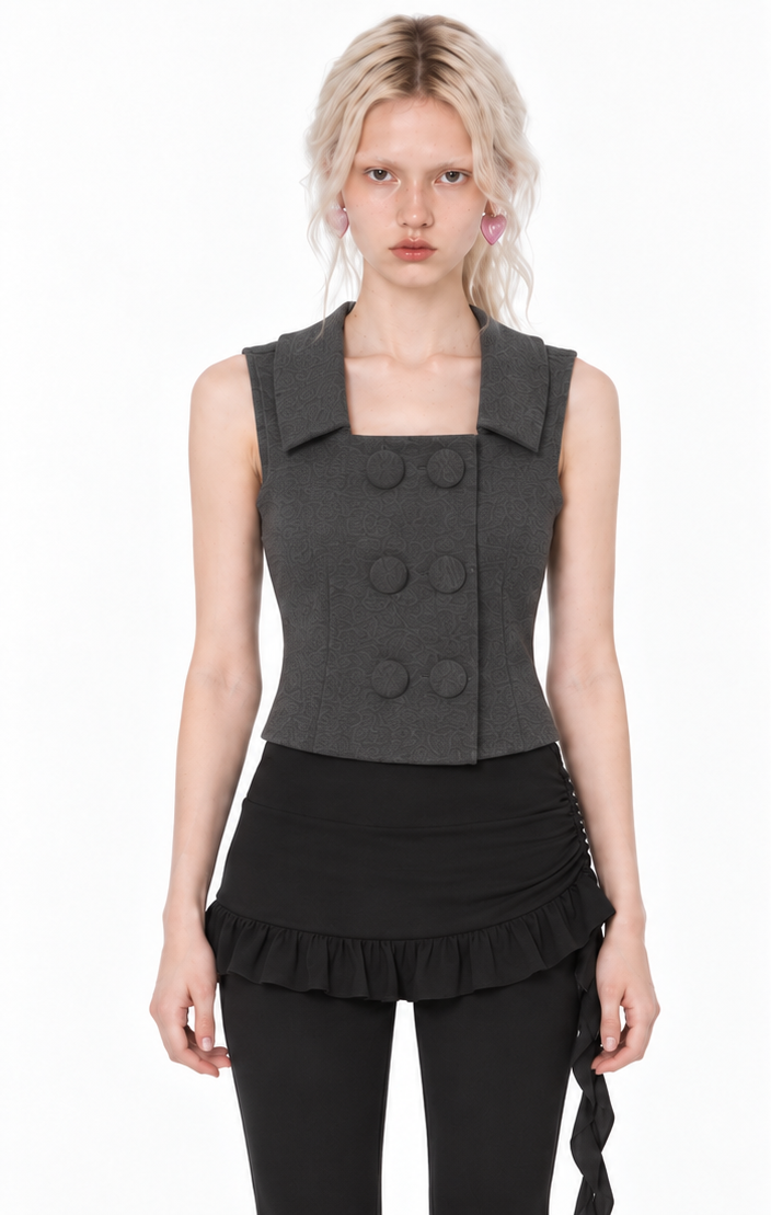 Cozy Foam Double Button Top Gray