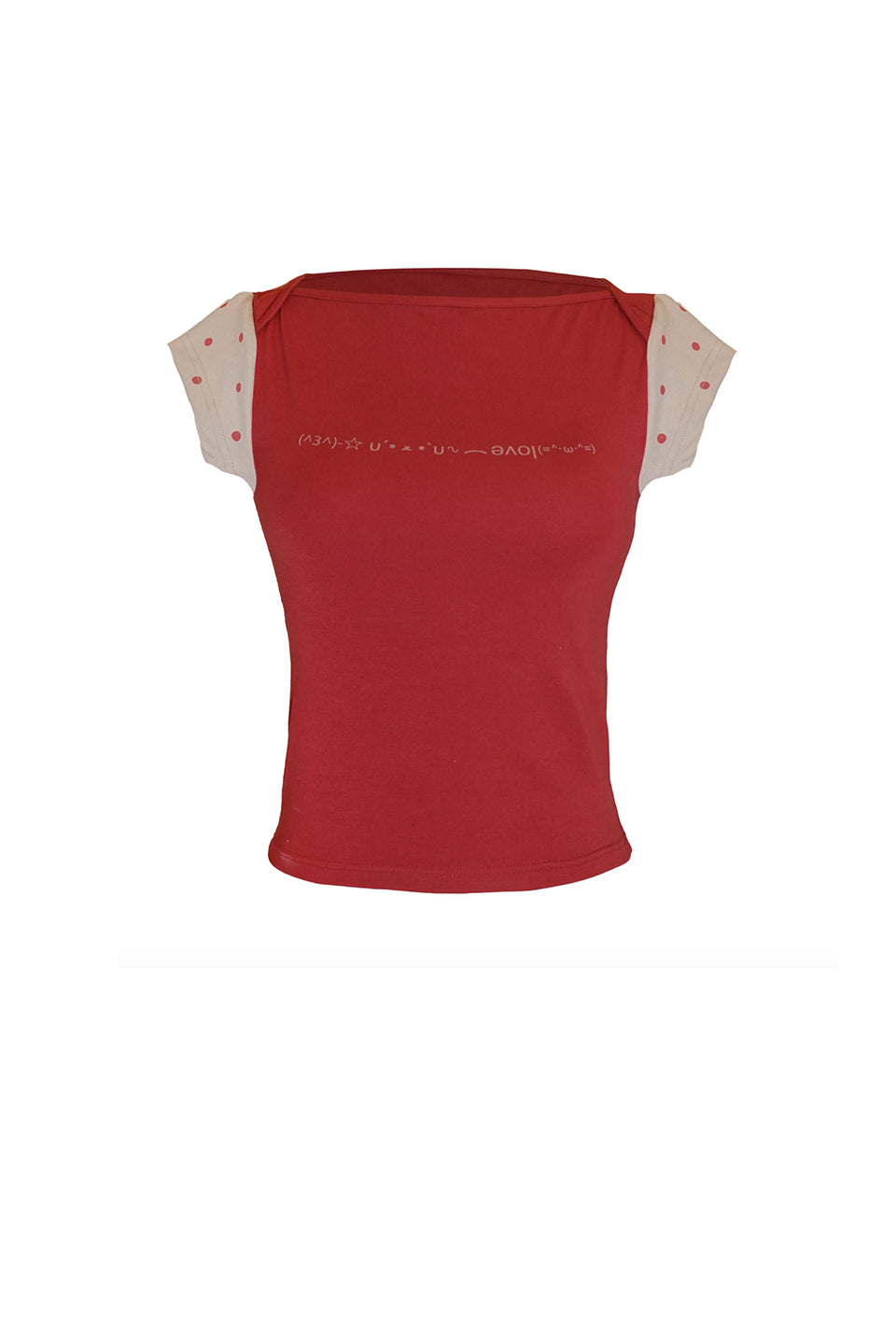 Get ready to feel cute and confident in our Pre-Order Polkadot Crop Top Red! This adorable cotton crop top features a fun emoji text print on the front and playful polkadot sleeves. You won't want to miss out on this must-have top that will make you stand out in a crowd!