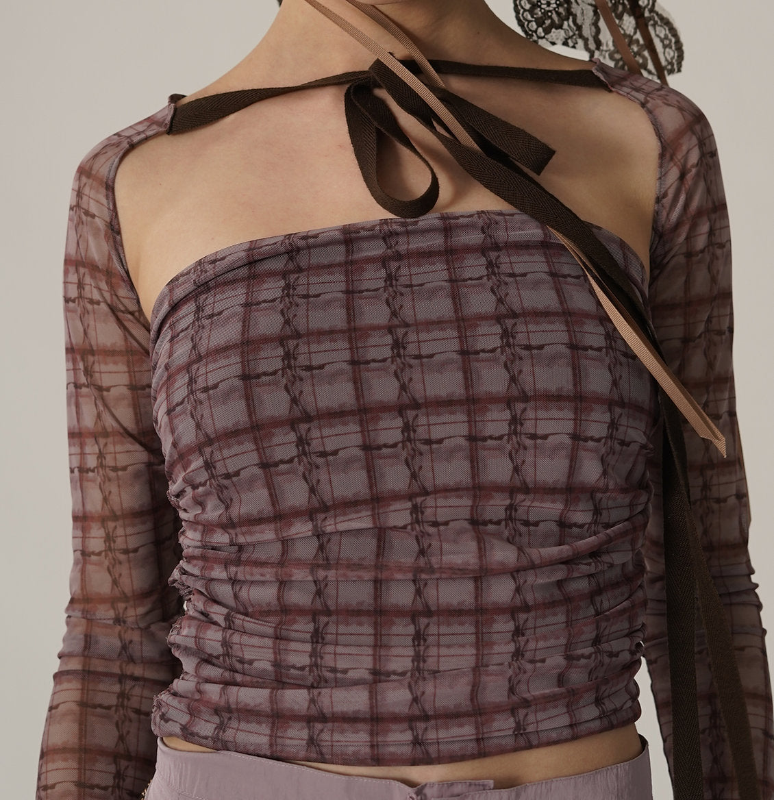 Pink Brownie Checkered Tube Top - Pink Brown