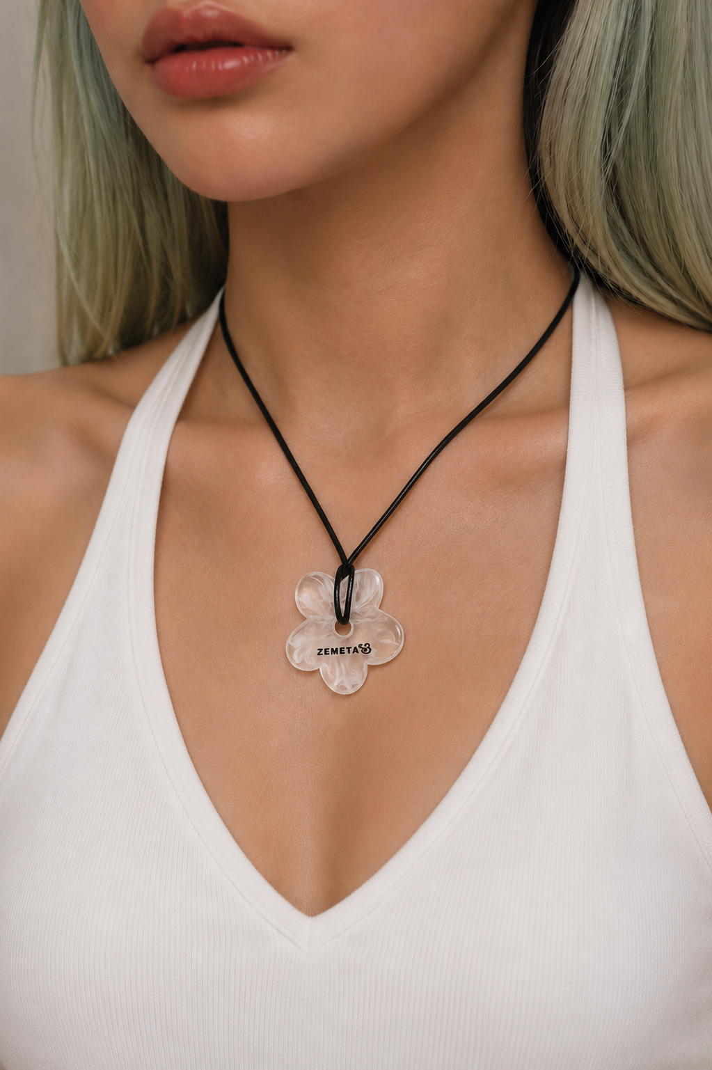 Clear Flower Logo Necklace