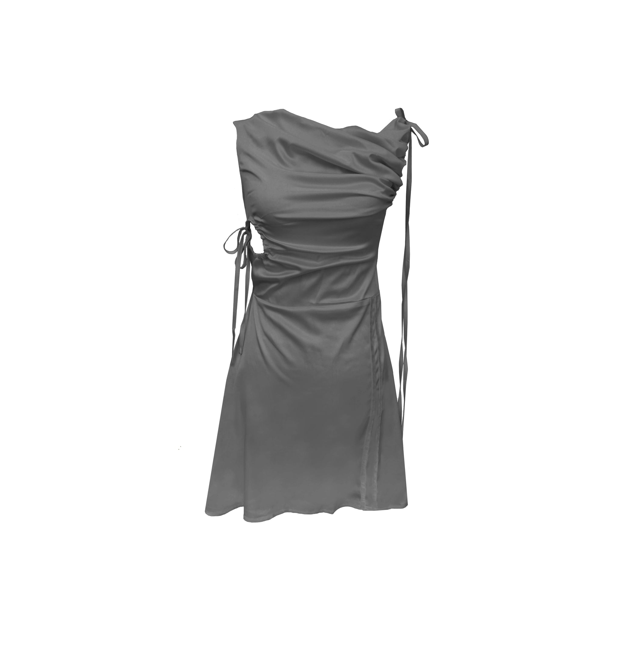charcoal grey satin dress Cowl Neck Satin Dress