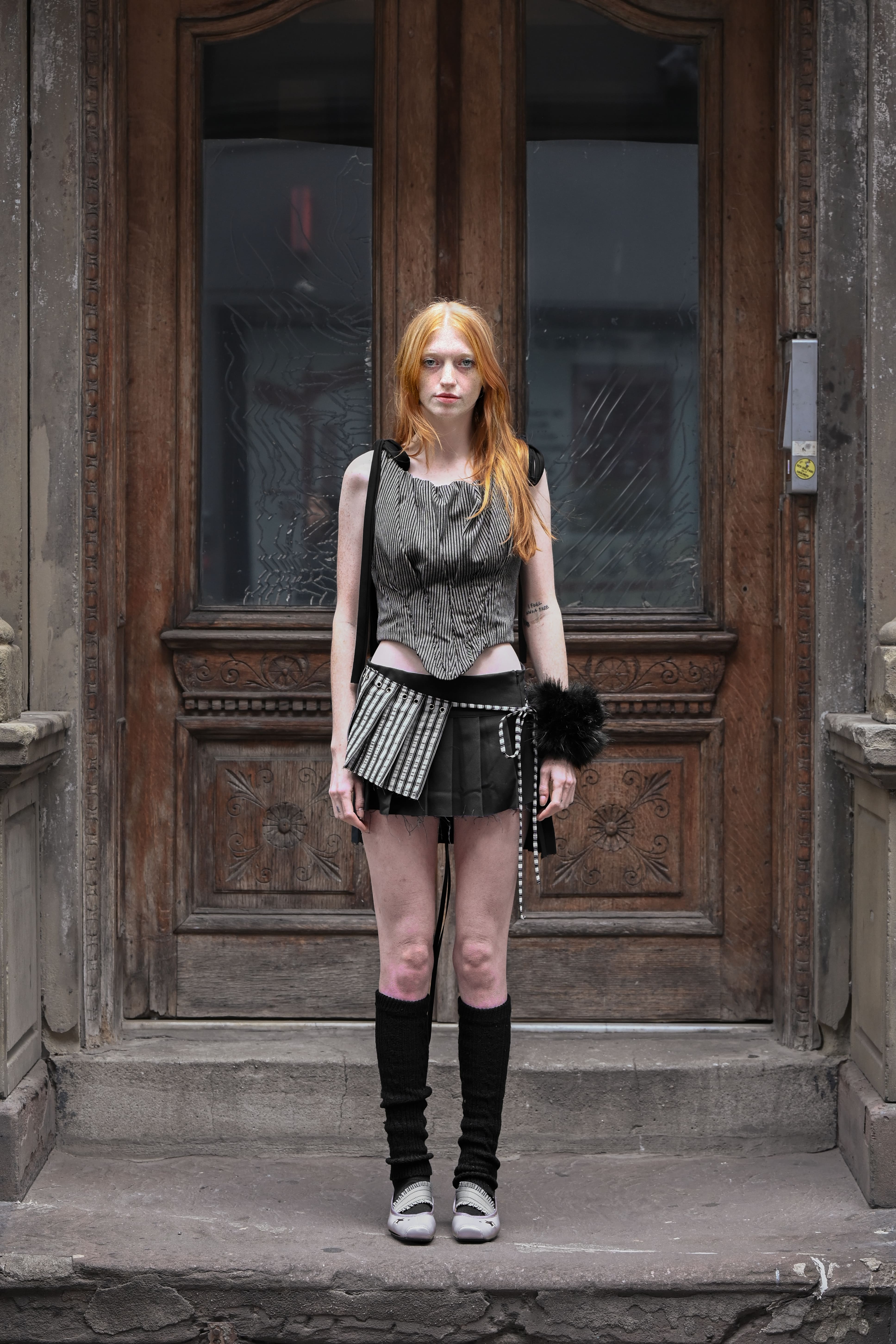 ウエストShapeパッドinベアトップス Pin stripe heart corset - ZEMETA
