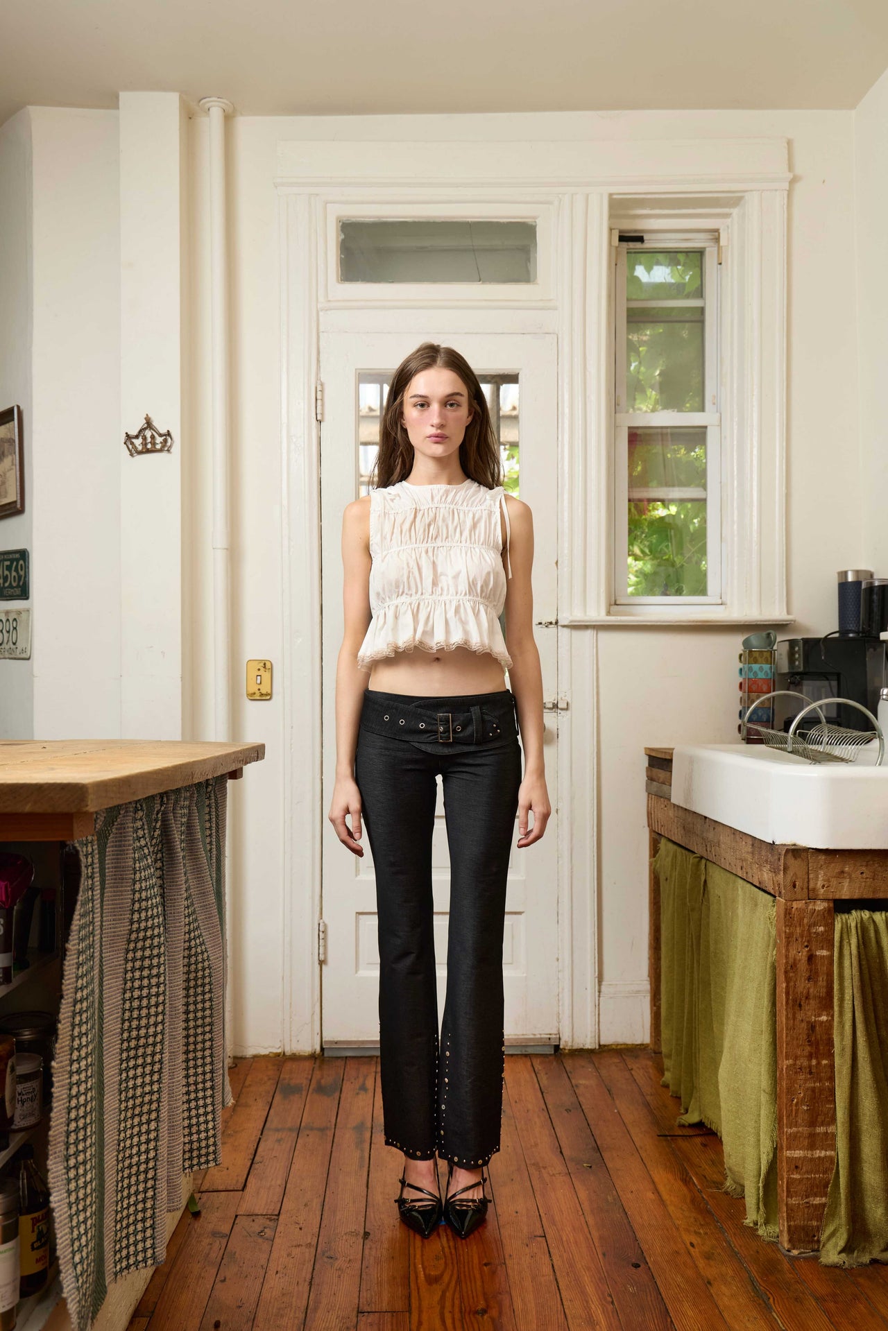 Black buttonline long pants