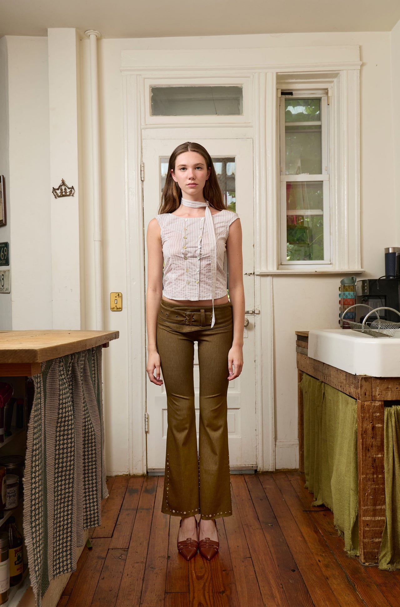 Latte Stripe Tie Shirt