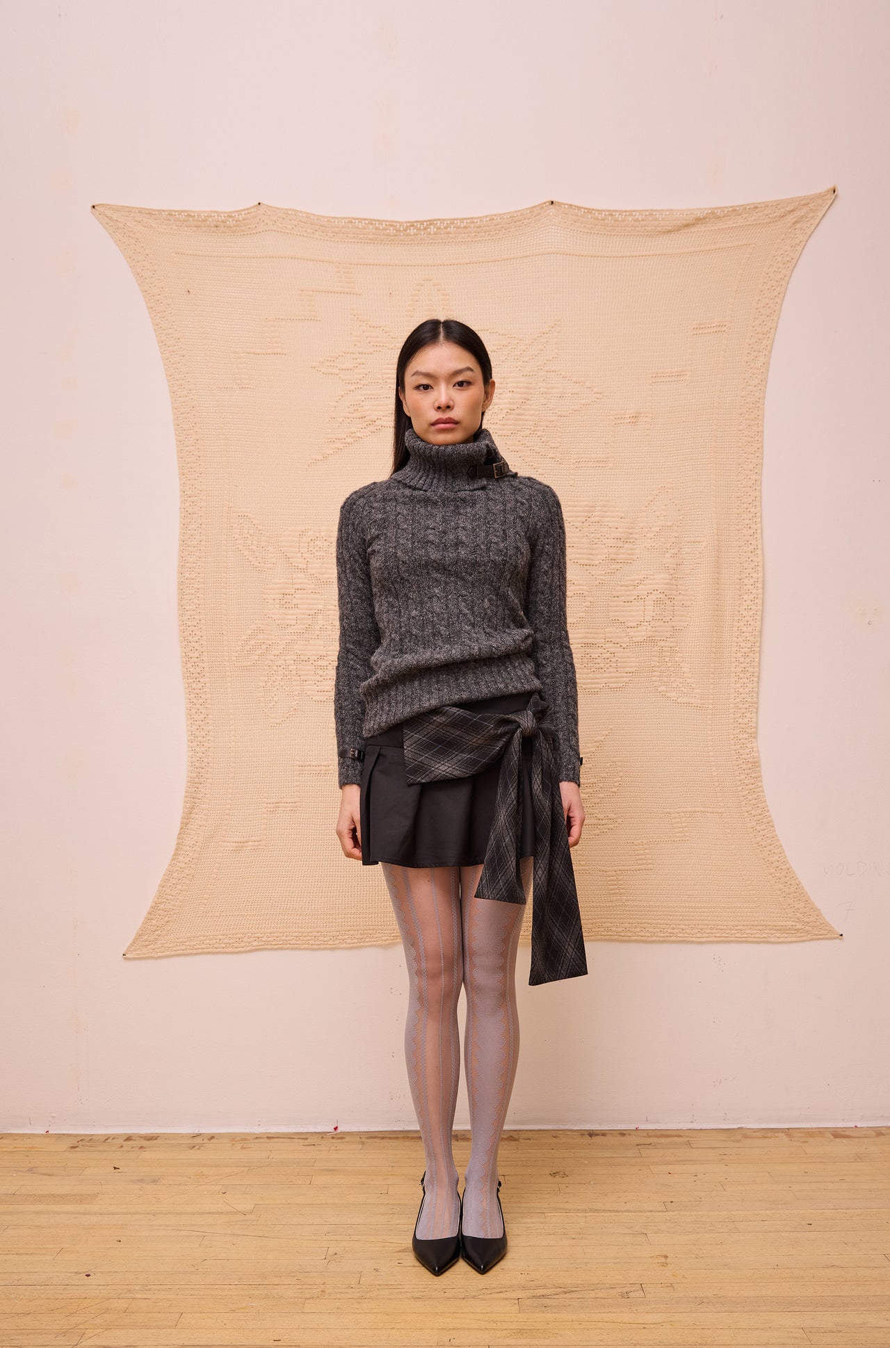 Acorn Ribbon Pleated Skirt Black