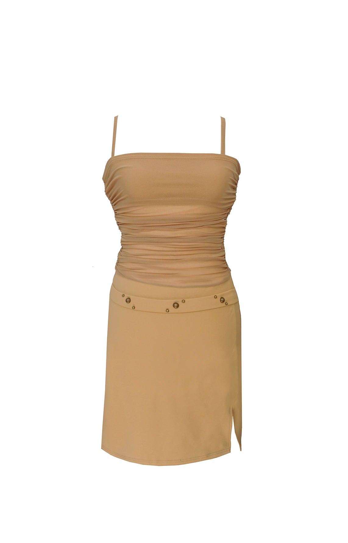 Tan Mesh Belt Dress